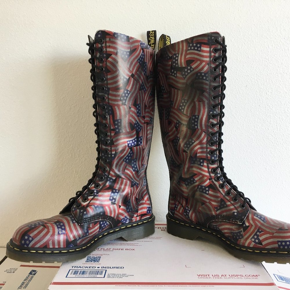 90's Vintage England 20-eye Dr. Martens US 11.5 con-gress 1420 american flag usa